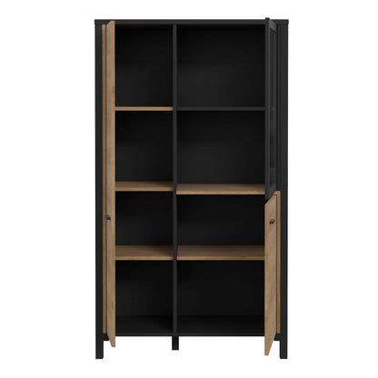 Egtved Black and Natural Oak Wood Effect Small Display Cabinet 2 Doors 1 Shelf