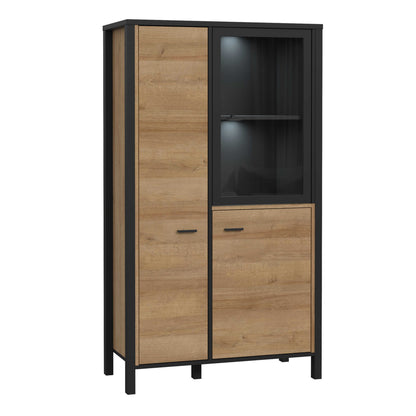 Egtved Black and Natural Oak Wood Effect Small Display Cabinet 2 Doors 1 Shelf