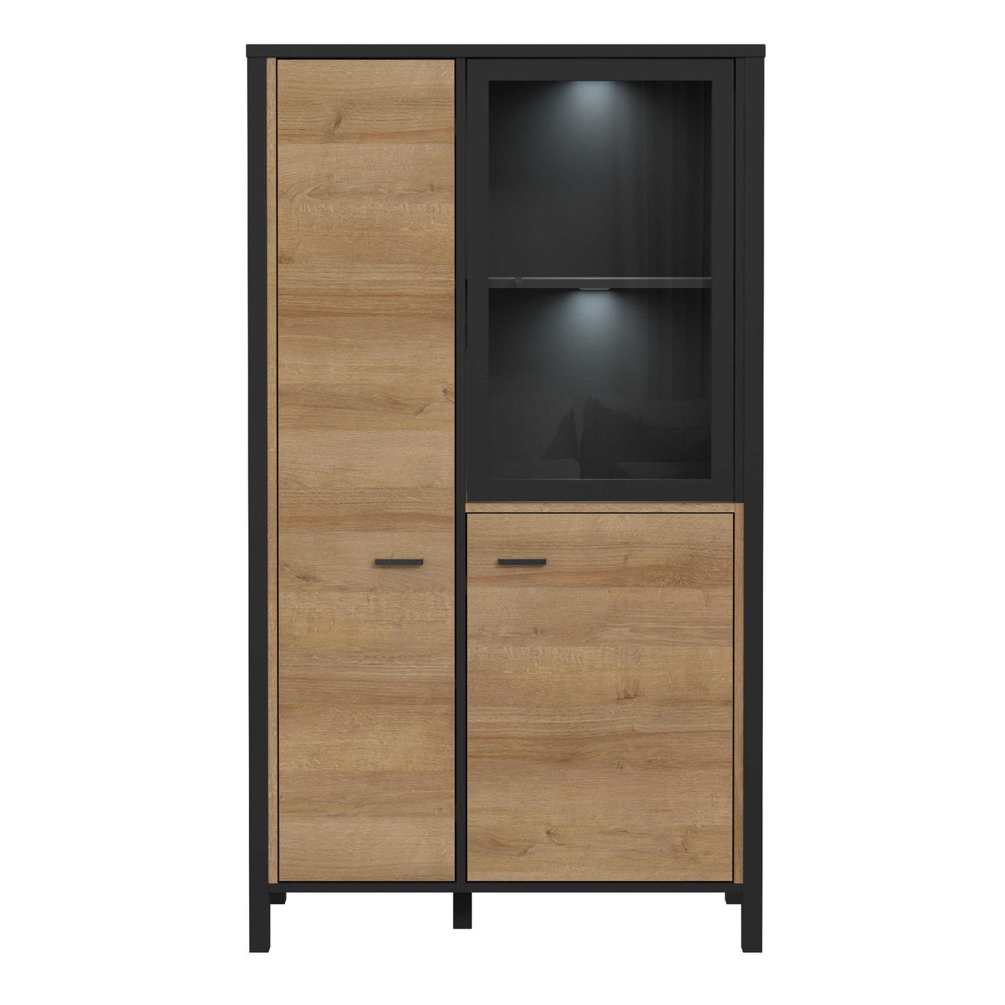 Egtved Black and Natural Oak Wood Effect Small Display Cabinet 2 Doors 1 Shelf