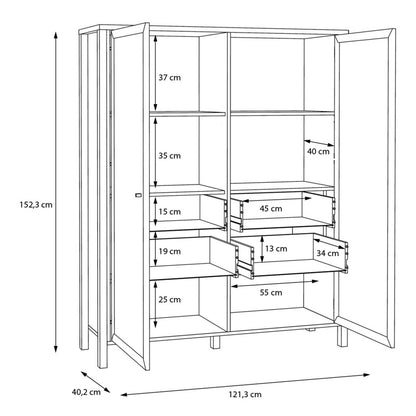 Egtved Black and Natural Oak Wood Effect Large Wide Display Cabinet 2 Doors 4 Drawers