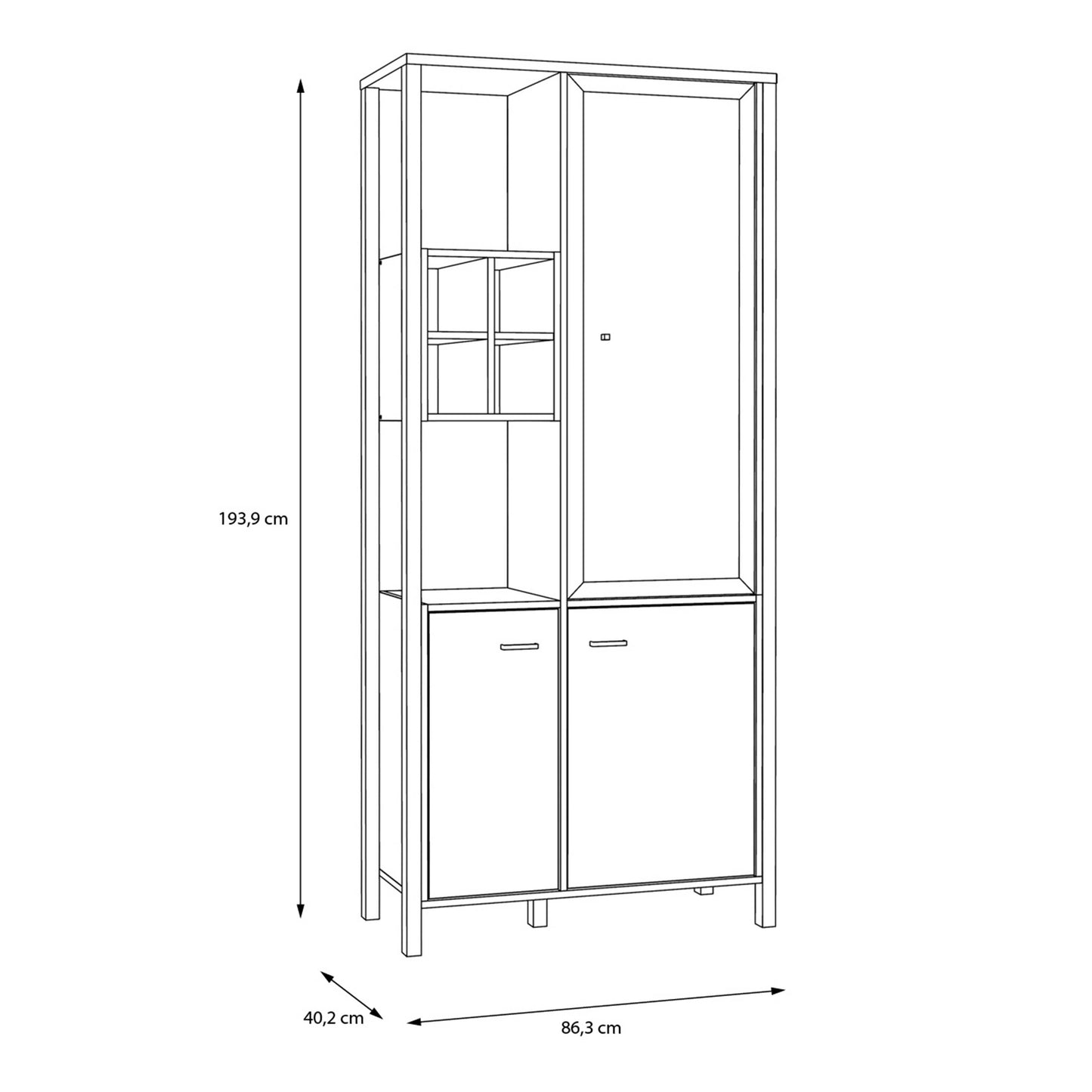 Egtved Black and Natural Oak Wood Effect Display Cabinet 3 Doors