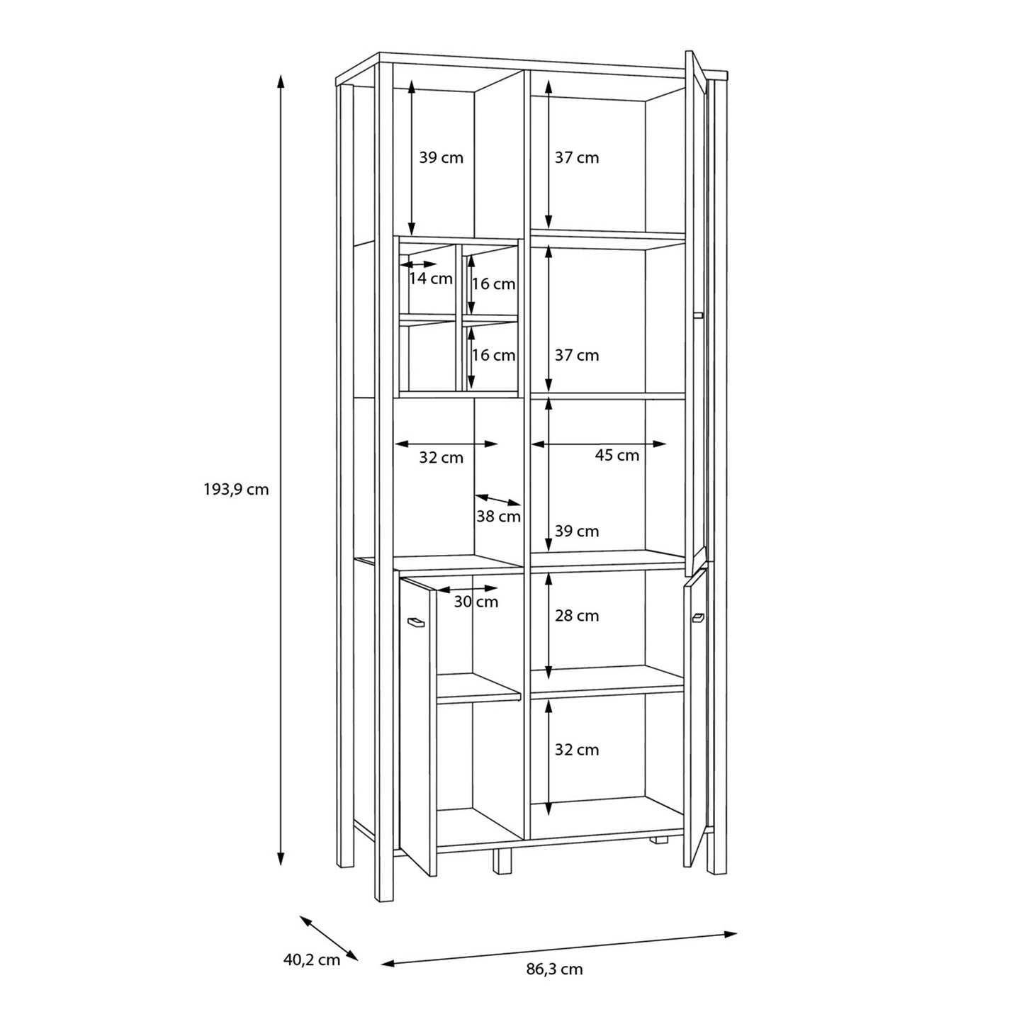 Egtved Black and Natural Oak Wood Effect Display Cabinet 3 Doors