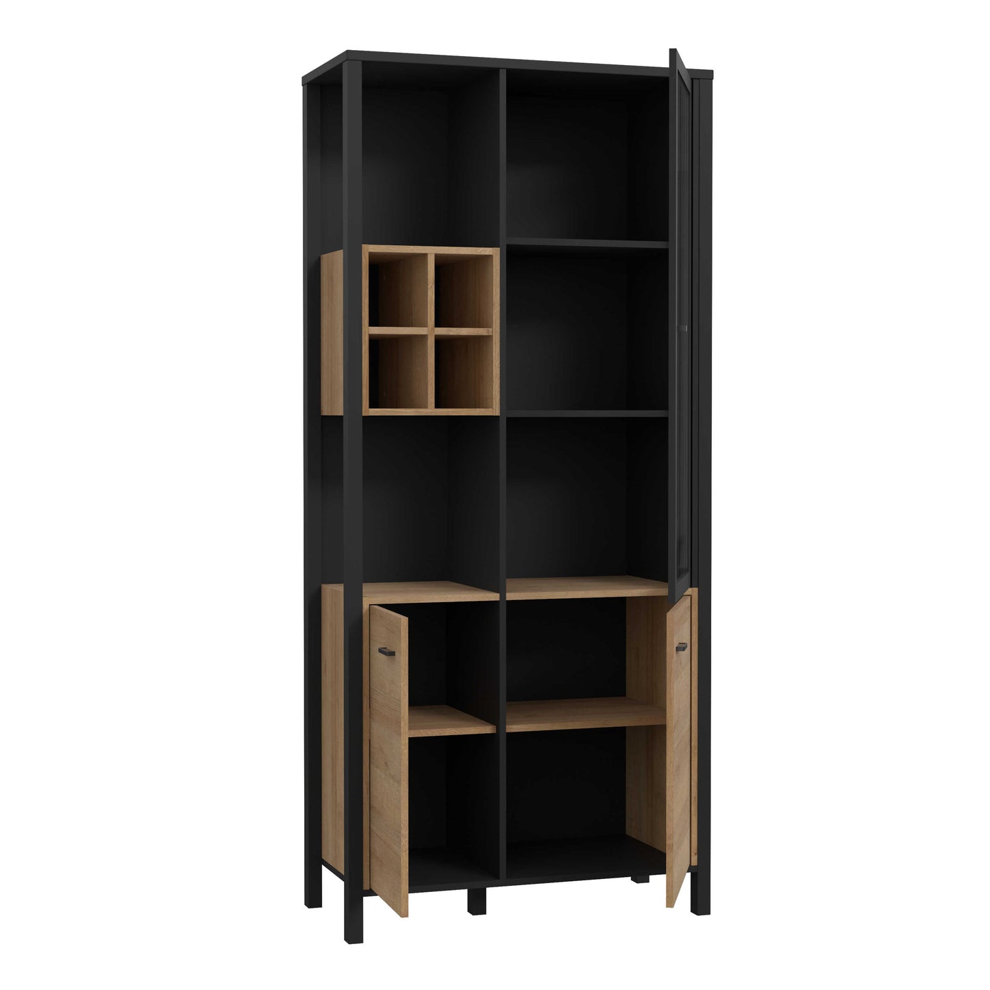 Egtved Black and Natural Oak Wood Effect Display Cabinet 3 Doors