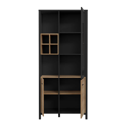 Egtved Black and Natural Oak Wood Effect Display Cabinet 3 Doors