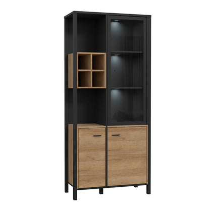 Egtved Black and Natural Oak Wood Effect Display Cabinet 3 Doors