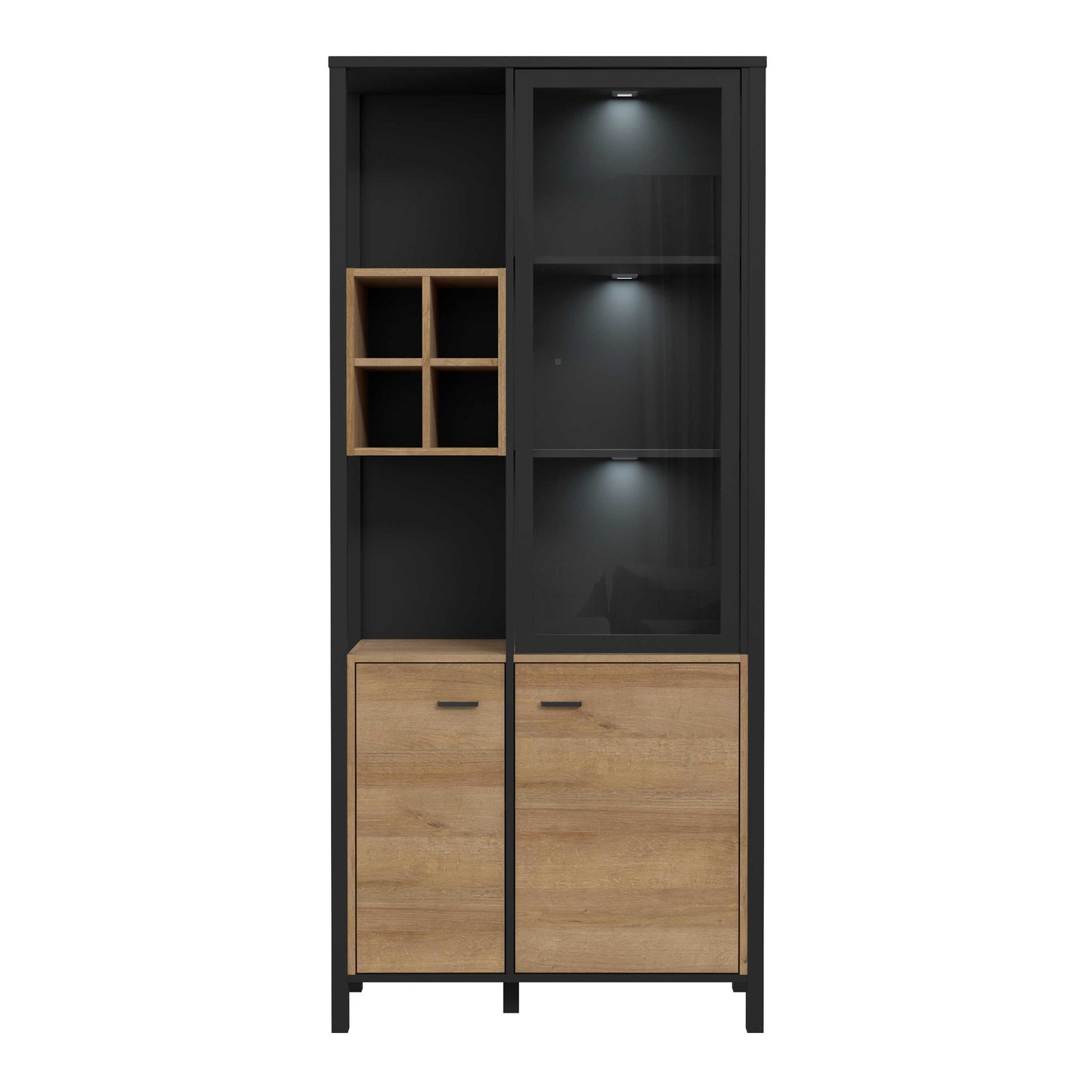Egtved Black and Natural Oak Wood Effect Display Cabinet 3 Doors