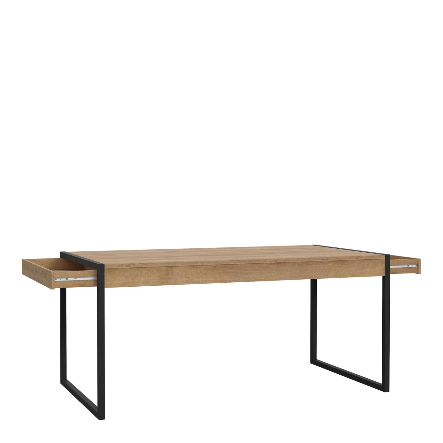Egtved Black and Natural Oak Wood Effect Dining Table Metal Legs