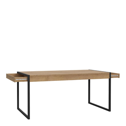 Egtved Black and Natural Oak Wood Effect Dining Table Metal Legs