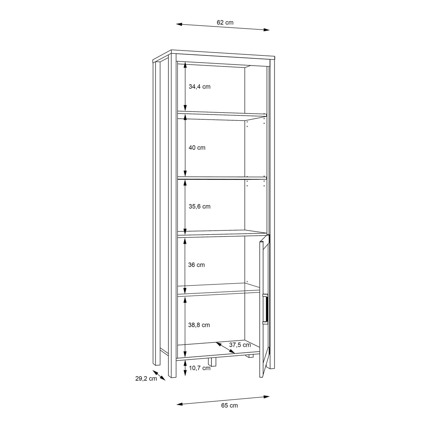 Mossbloom Waterford Oak Shelf Unit 2 Shelves 1 Door