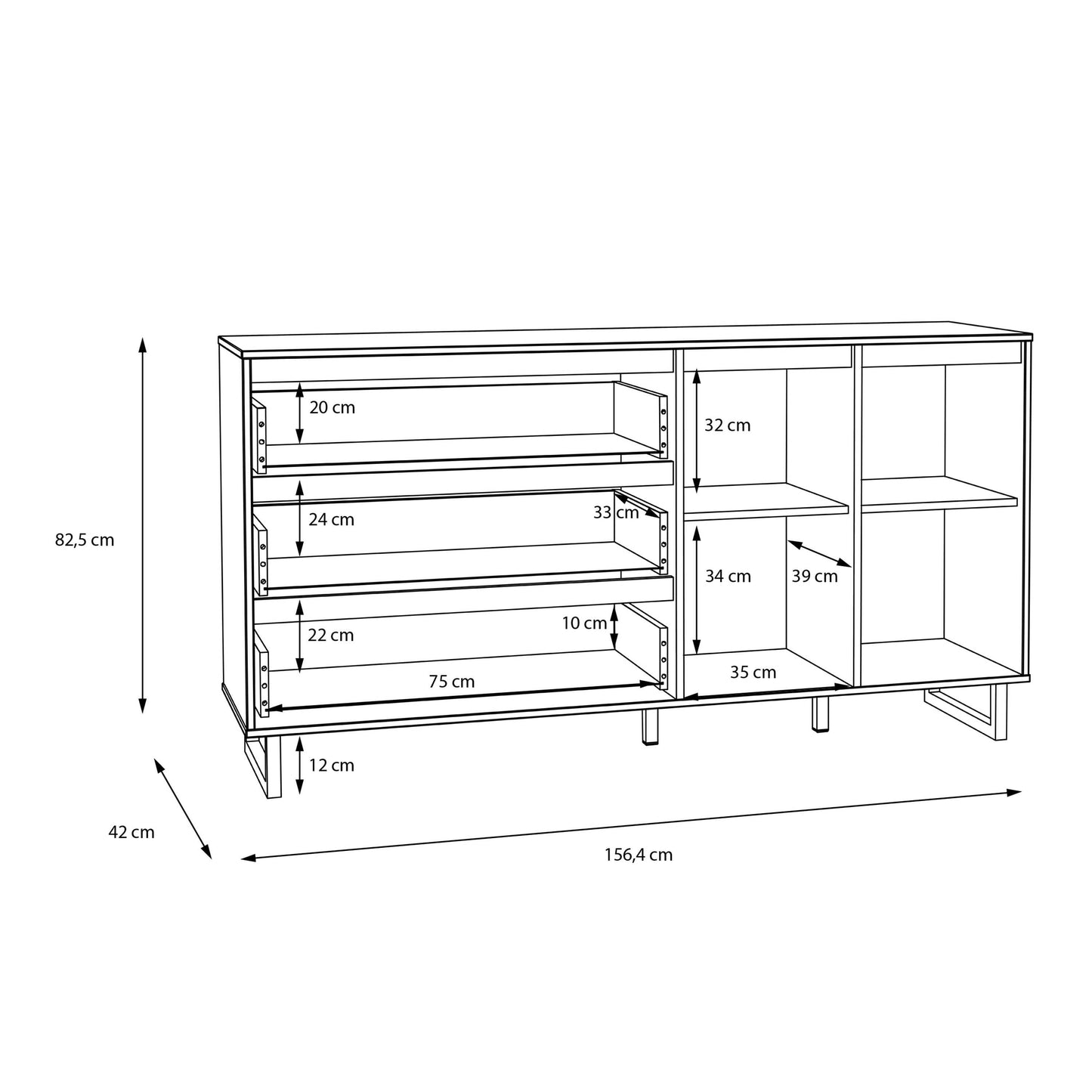 Hanover Natural Oak Effect Wood Sideboard 2 Doors 3 Drawers Chevron Design