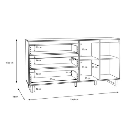 Hanover Natural Oak Effect Wood Sideboard 2 Doors 3 Drawers Chevron Design
