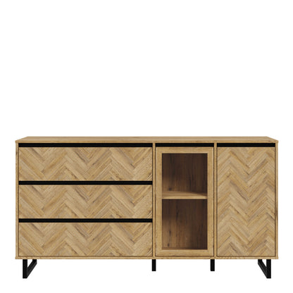 Hanover Natural Oak Effect Wood Sideboard 2 Doors 3 Drawers Chevron Design