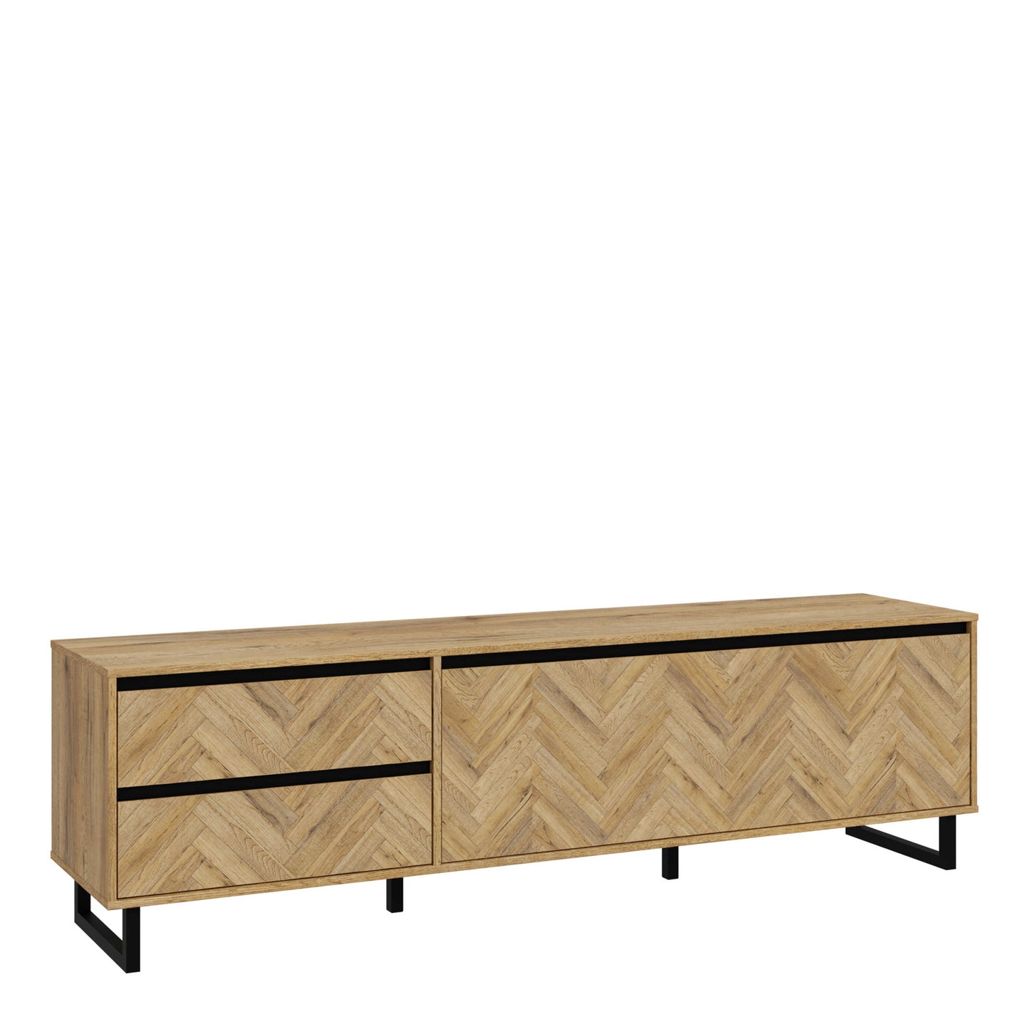 Hanover Natural Oak Effect Wood TV Unit 1 Door 2 Drawers Chevron Design