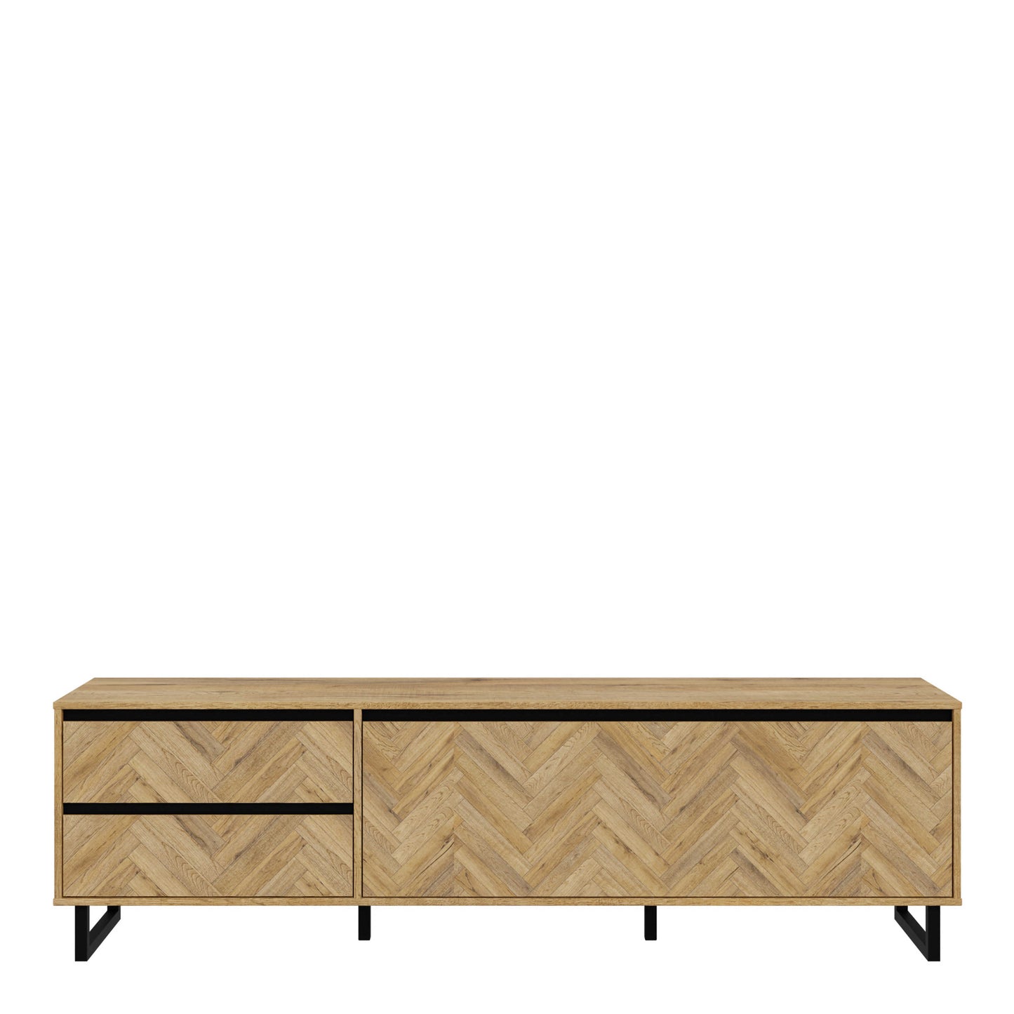 Hanover Natural Oak Effect Wood TV Unit 1 Door 2 Drawers Chevron Design