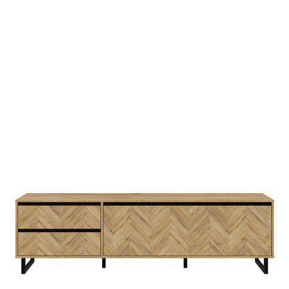 Hanover Natural Oak Effect Wood TV Unit 1 Door 2 Drawers Chevron Design
