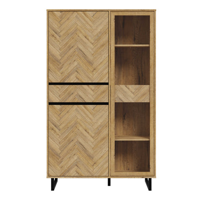 Hanover Natural Oak Effect Wood Cabinet 2 Doors 1 Drawer 8 Shelves Chevron Design