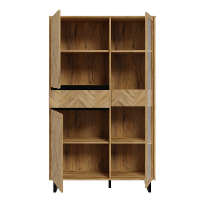 Hanover Natural Oak Effect Wood Cabinet 2 Doors 1 Drawer 8 Shelves Chevron Design