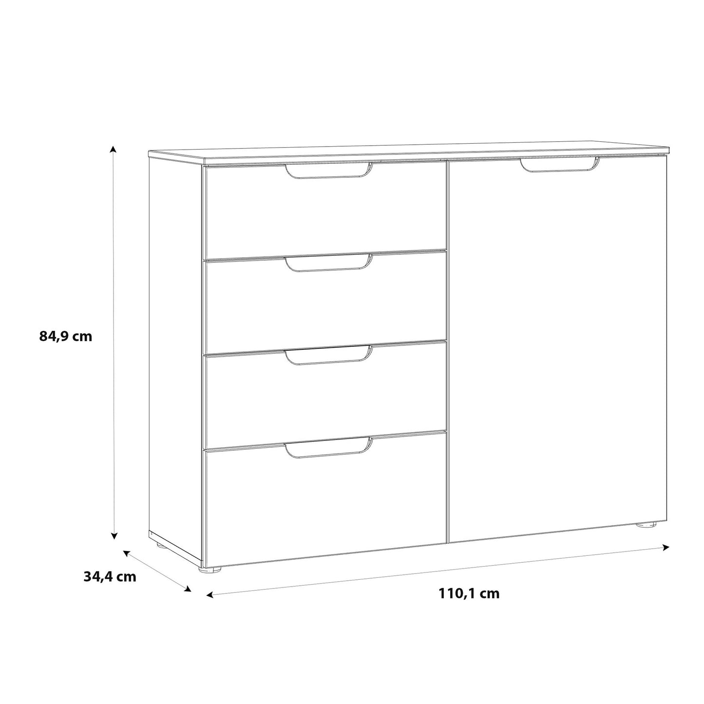 Leipzig White Gloss Chest of 4 Drawers 1 Door