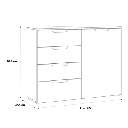 Leipzig White Gloss Chest of 4 Drawers 1 Door