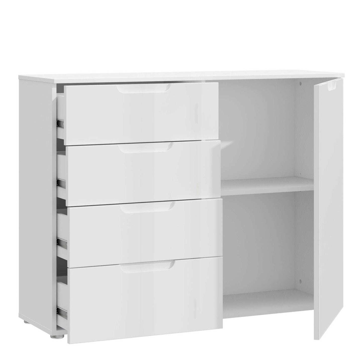 Leipzig White Gloss Chest of 4 Drawers 1 Door