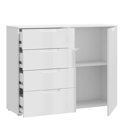 Leipzig White Gloss Chest of 4 Drawers 1 Door