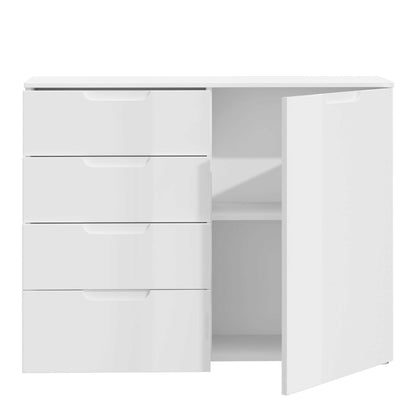 Leipzig White Gloss Chest of 4 Drawers 1 Door
