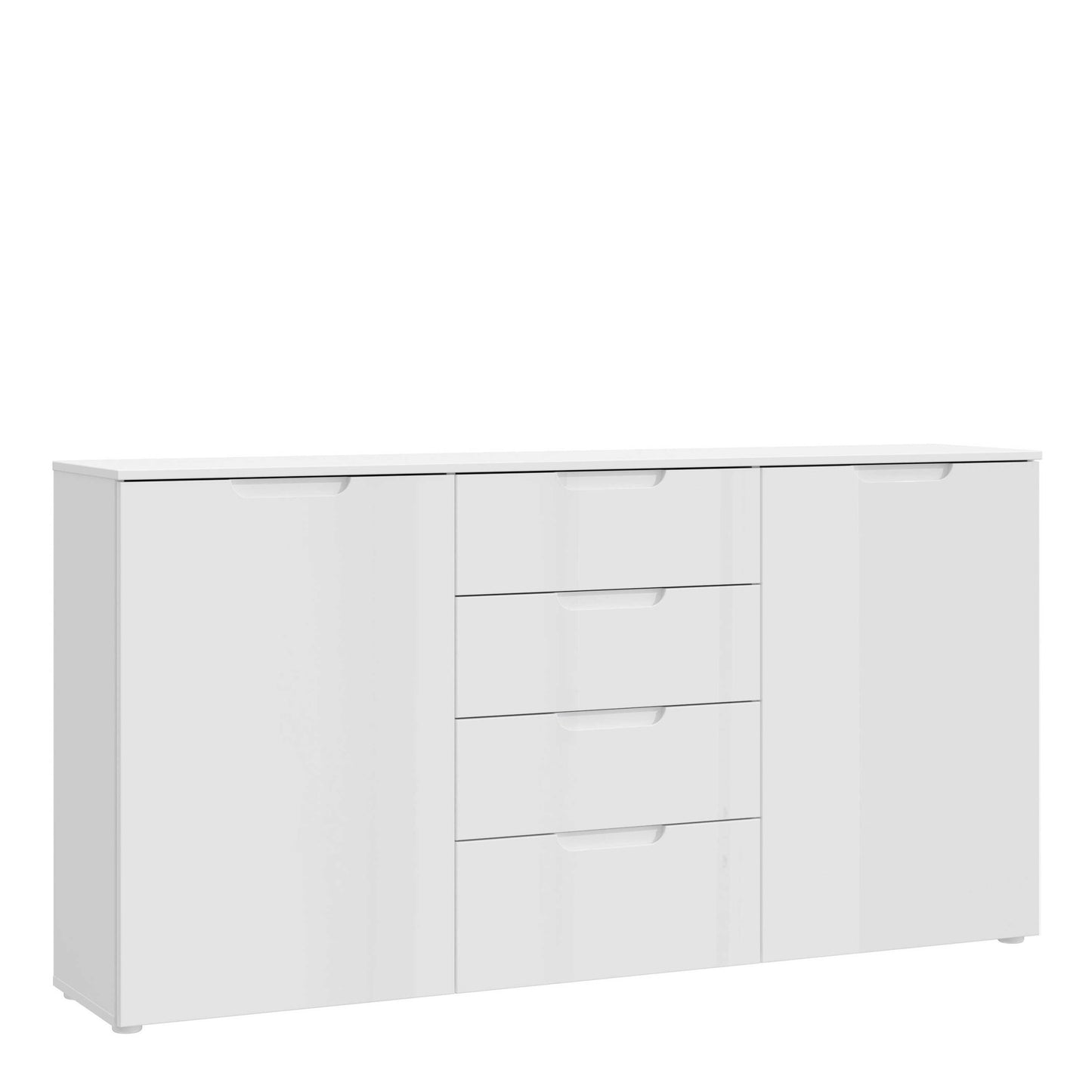 Leipzig White Gloss Wide Chest of 4 Drawers 2 Doors