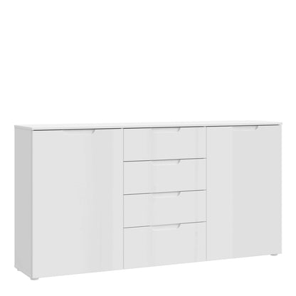 Leipzig White Gloss Wide Chest of 4 Drawers 2 Doors