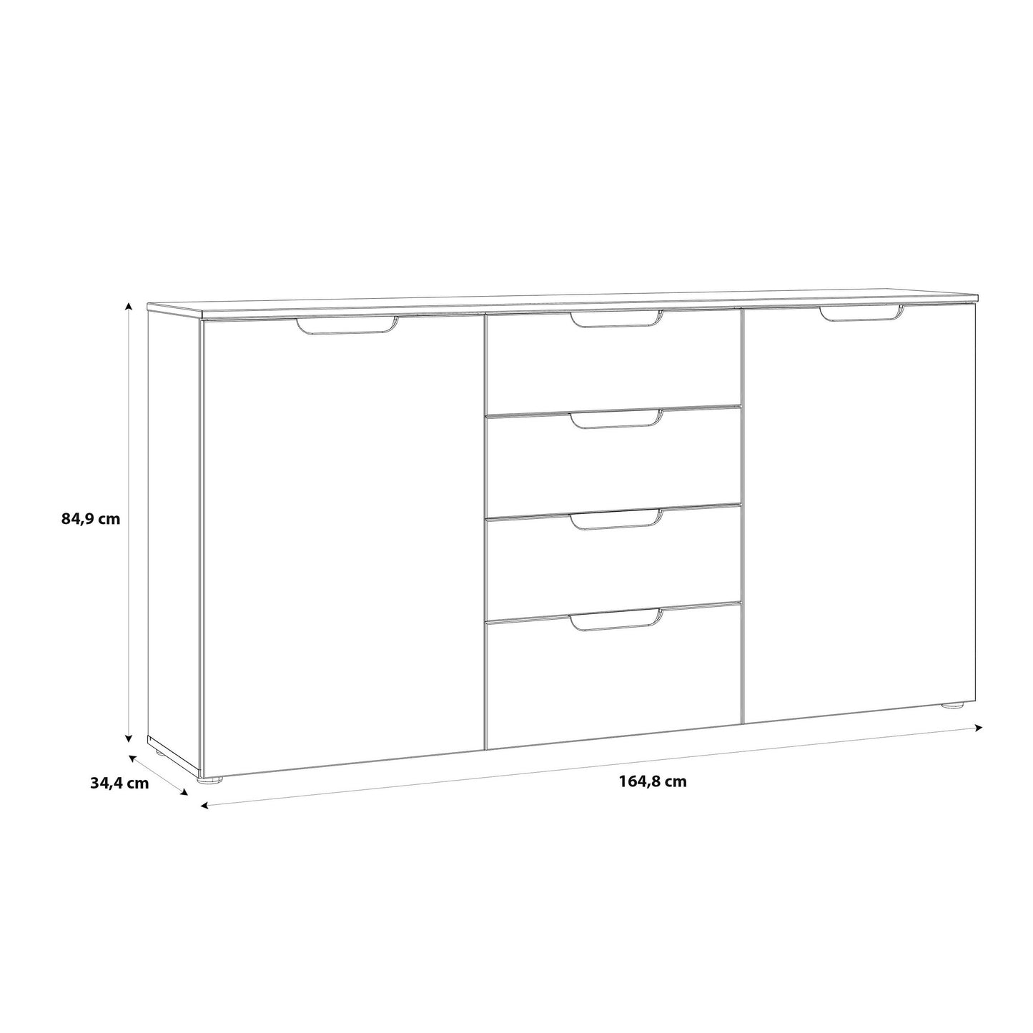 Leipzig White Gloss Wide Chest of 4 Drawers 2 Doors