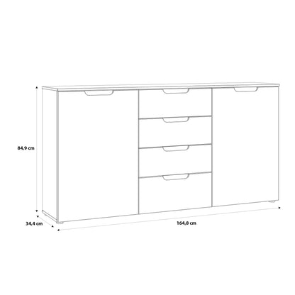Leipzig White Gloss Wide Chest of 4 Drawers 2 Doors