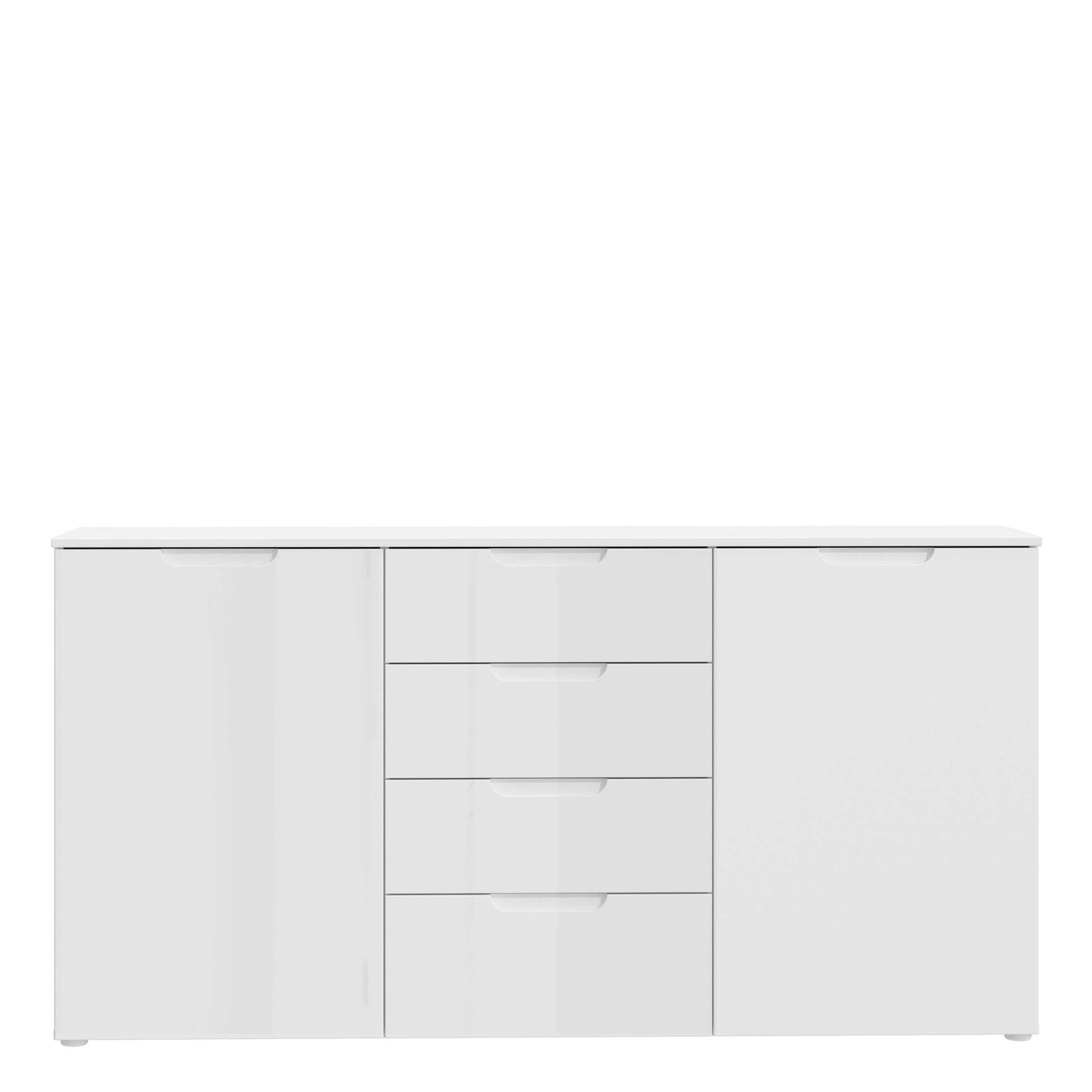 Leipzig White Gloss Wide Chest of 4 Drawers 2 Doors