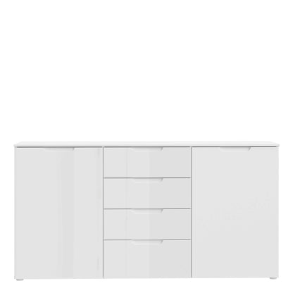 Leipzig White Gloss Wide Chest of 4 Drawers 2 Doors