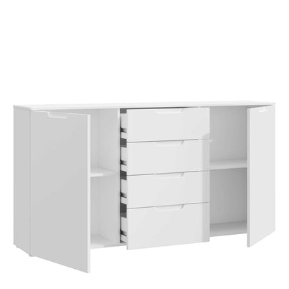 Leipzig White Gloss Wide Chest of 4 Drawers 2 Doors