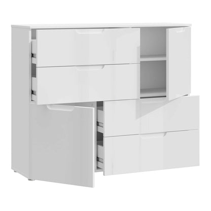 Leipzig White Gloss Chest of 4 Drawers 2 Doors