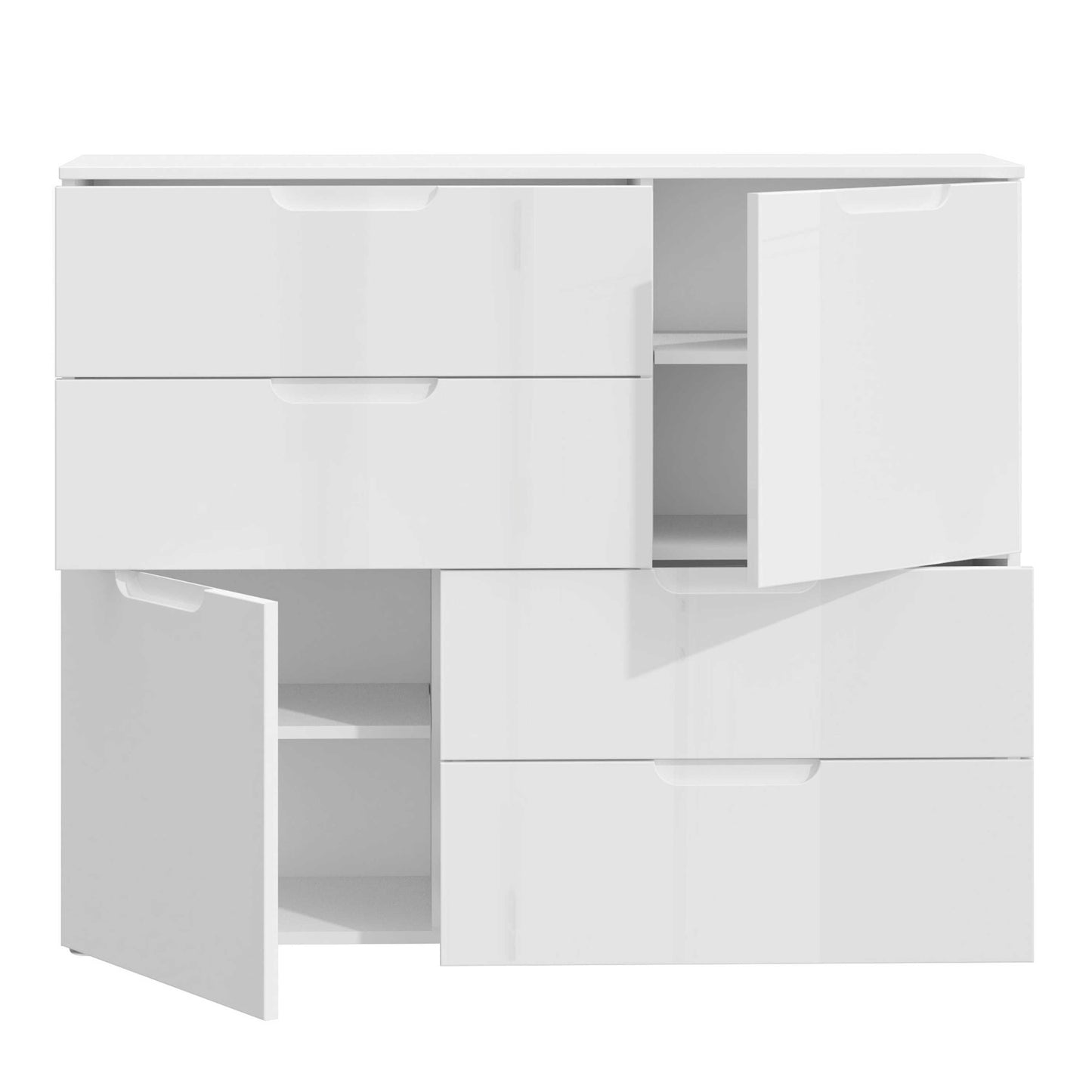 Leipzig White Gloss Chest of 4 Drawers 2 Doors