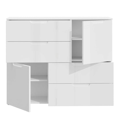 Leipzig White Gloss Chest of 4 Drawers 2 Doors