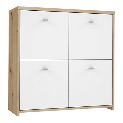 Willowmere White and Natural Artisan Wood Chest Storage Cabinet 4 Doors