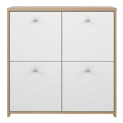 Willowmere White and Natural Artisan Wood Chest Storage Cabinet 4 Doors