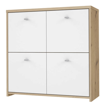 Willowmere White and Natural Artisan Wood Chest Storage Cabinet 4 Doors
