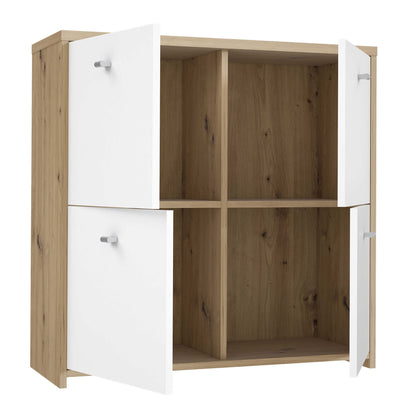 Willowmere White and Natural Artisan Wood Chest Storage Cabinet 4 Doors