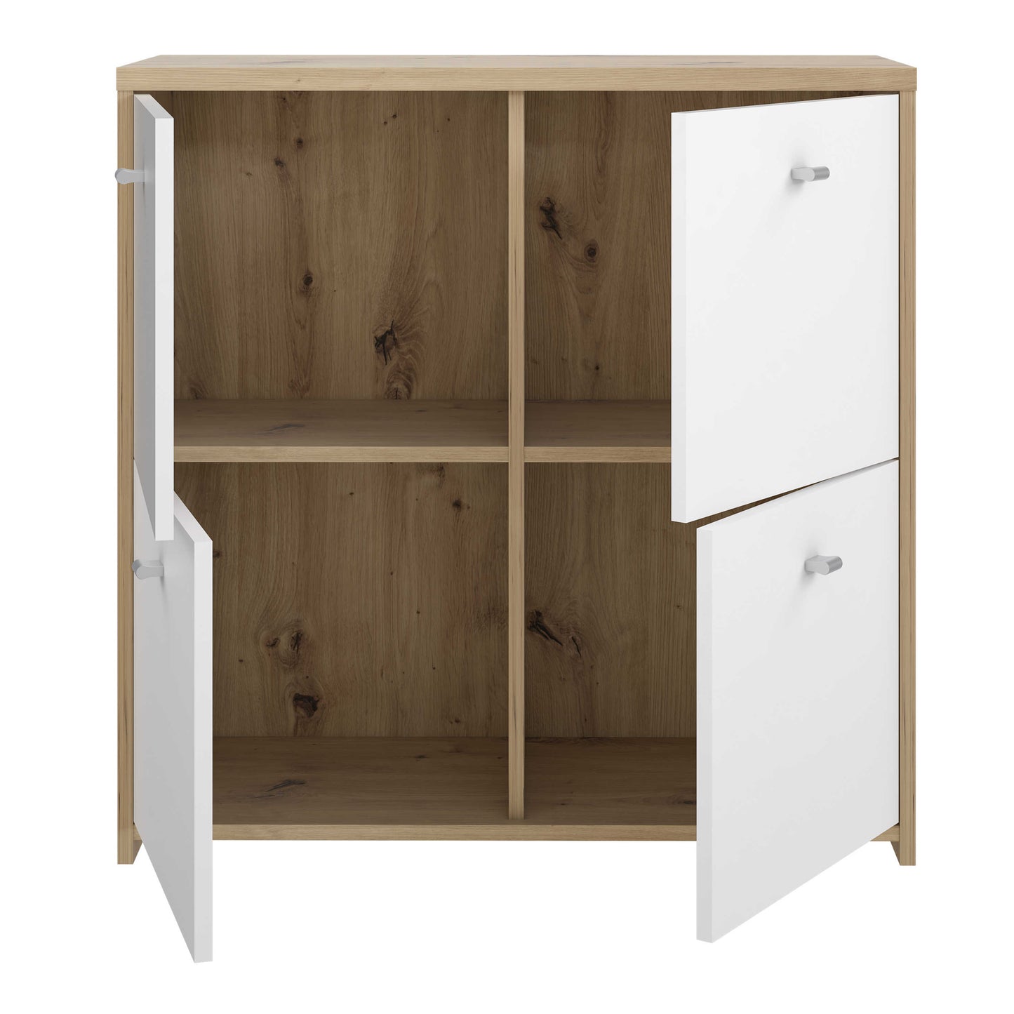 Willowmere White and Natural Artisan Wood Chest Storage Cabinet 4 Doors