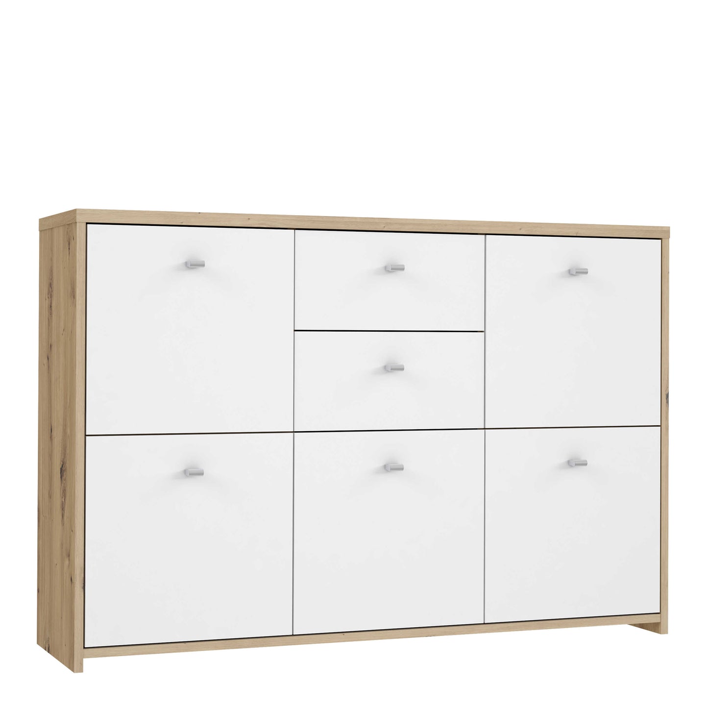 Willowmere White and Artisan Oak Wood Chest Storage Cabinet 2 Drawers 5 Doors