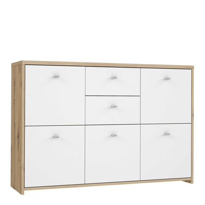 Willowmere White and Artisan Oak Wood Chest Storage Cabinet 2 Drawers 5 Doors