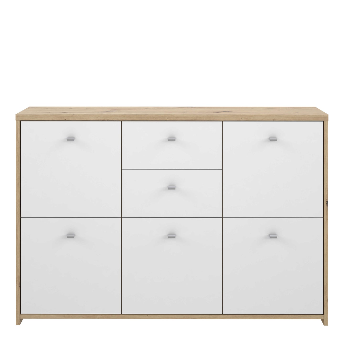 Willowmere White and Artisan Oak Wood Chest Storage Cabinet 2 Drawers 5 Doors