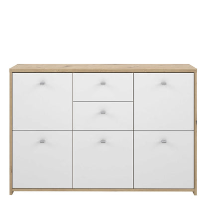 Willowmere White and Artisan Oak Wood Chest Storage Cabinet 2 Drawers 5 Doors