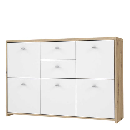 Willowmere White and Artisan Oak Wood Chest Storage Cabinet 2 Drawers 5 Doors