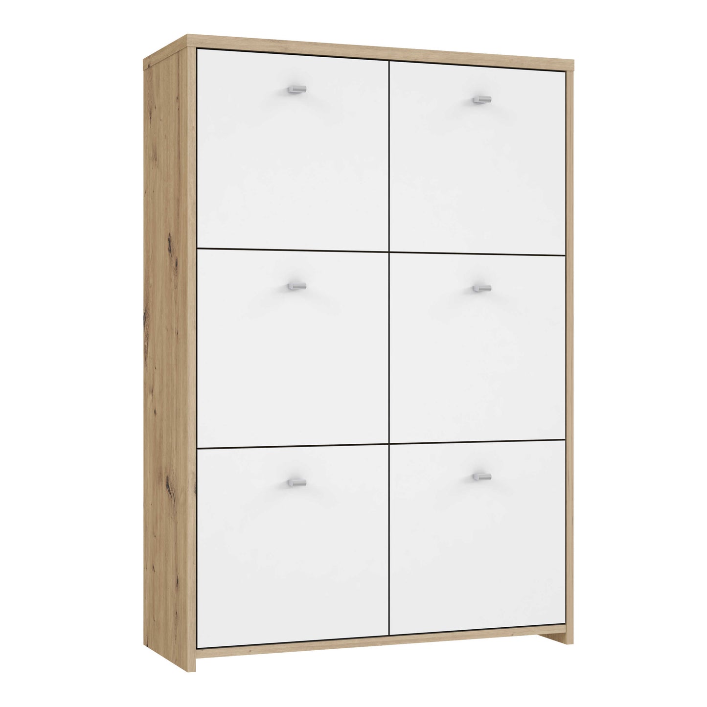 Willowmere White and Artisan Oak Wood Chest Storage Cabinet 6 Doors