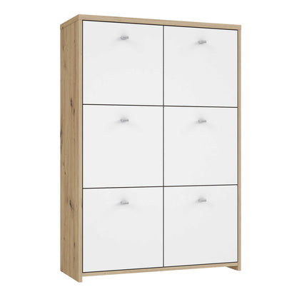 Willowmere White and Artisan Oak Wood Chest Storage Cabinet 6 Doors