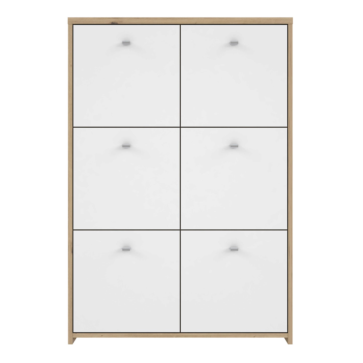 Willowmere White and Artisan Oak Wood Chest Storage Cabinet 6 Doors