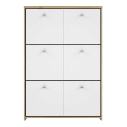 Willowmere White and Artisan Oak Wood Chest Storage Cabinet 6 Doors